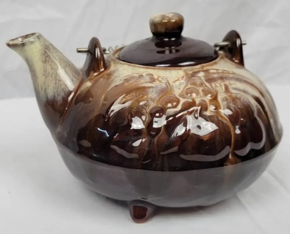 Brown and Cream Glazed Tea Kettle